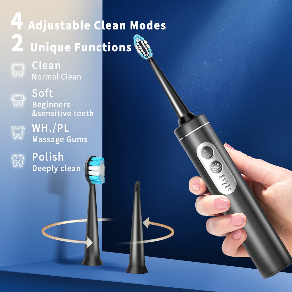 Spazzolino elettrico con idropulsore, spazzolino elettrico 3 in 1 con 4 modalità, spazzolino da denti e idropulsore combinato per adulti, idropulsore portatile per viaggi e casa