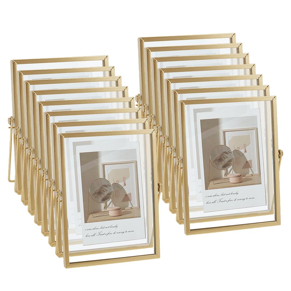 15 cadre Flottant Doré Cadre Photo Rectangulaire en Verre Double de 20x16cm Affichage Flottant pour Anniversaire Mariage Ou Décoration de Bureau à Domicile
