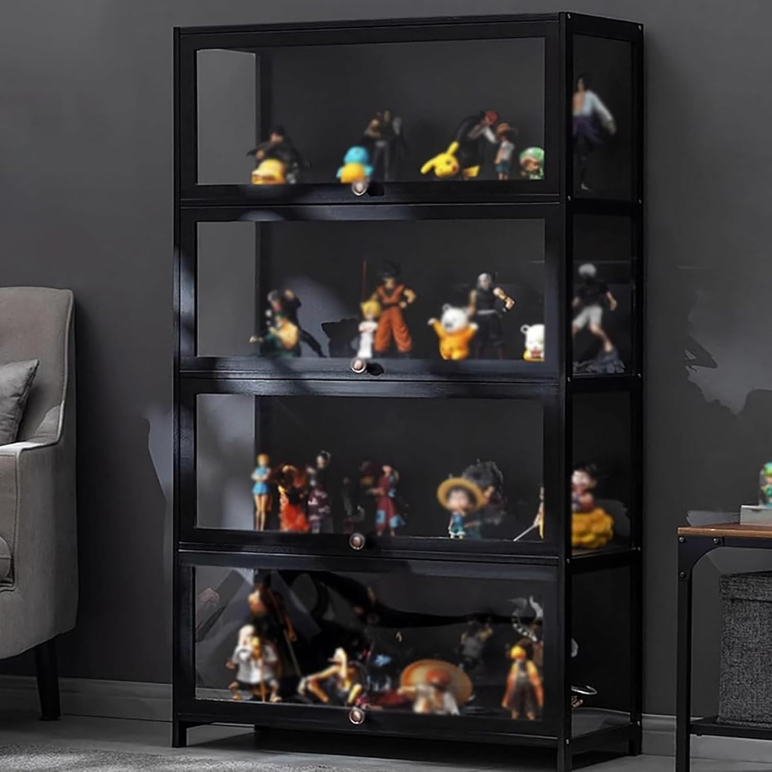 ENWYTE アクリルショーケース フィギュア ディスプレイキャビネット コレクションケース 木製 透明パネル 大容量 収納棚 フィ