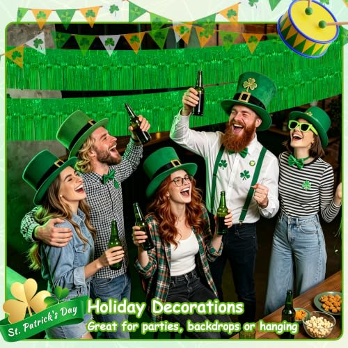 Image of 4 Pack 39 Feet Glitter Green Parade Float Decorations for Trailer Car, Glitter Foil Fringe Tinsel Streamers Banner Garland for Graduation Weeding St. Patrick's Homecoming Birthday Party(Glitter-Green)