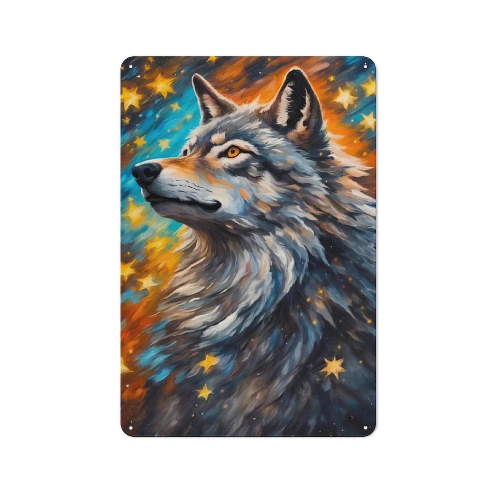Junmoney Wolf Star Painting Tin Wall Plaque 30X20cm With For Hallway Wall, For Home Interiors, Feature Walls And Decorative Displays