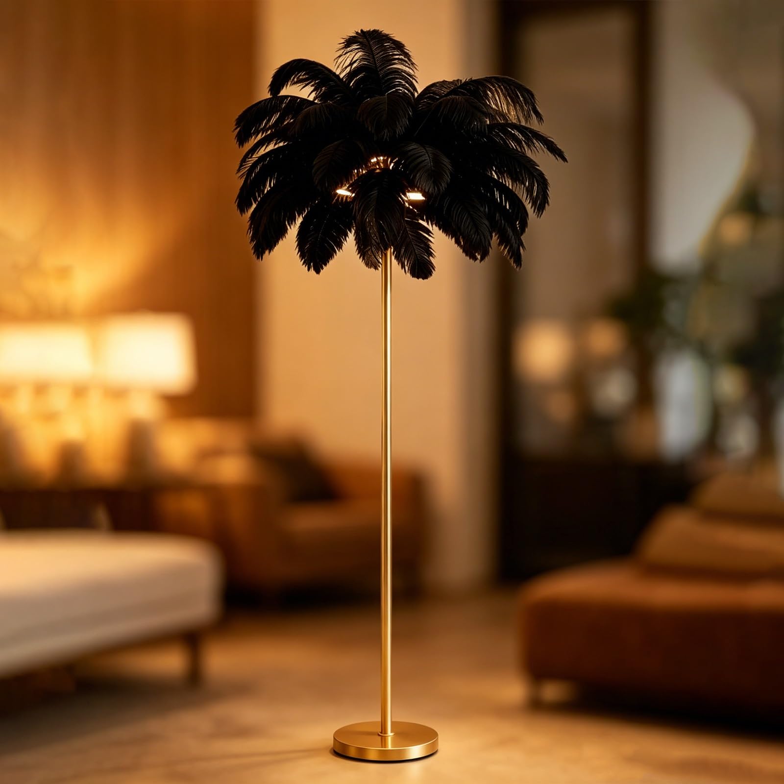 160cm Tall Floor Lamp with Ostrich Feathers Elegant Ostrich Feather Lamp