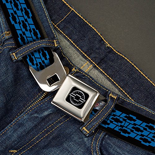 Buckle-Down Seatbelt Belt - Chevy Bowties 3-Row Black/Blue - 1.0" Wide - 20-36 Inches in Length2