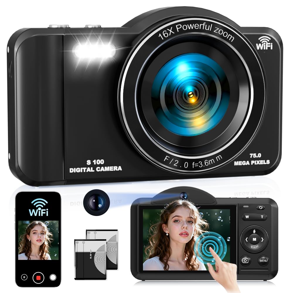 4K Digital Camera,75MP Autofocus Point and Shoot Cameras with Touchscreen, WiFi, 16X Zoom & 32GB SD Card Portable Video Camera for Photography, Beginners, Teens and Adults-picture-10