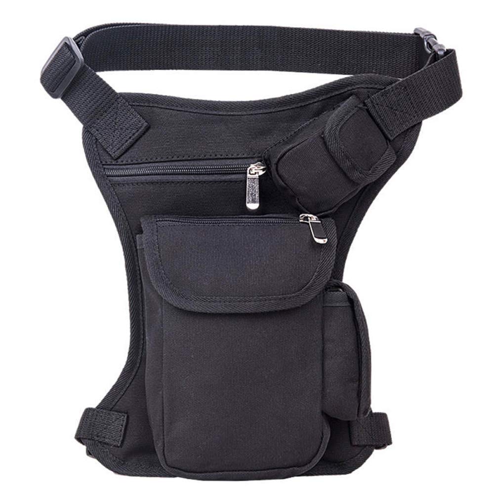 Canvas Outdoor Travel Waist Pack Thigh Bag for Men Women Tactical Military Motorcycle Bike Multi-Pocket Drop Leg Bags Pouch, Black - Image 2