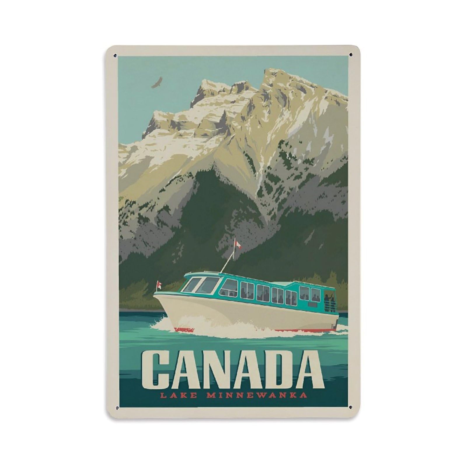 Vintage Trave Poster Canada Lake Minnewanka Banff Metal Tin Sign Wall Decor for Cafe, Club, Garden Metal Poster 8x12Inch