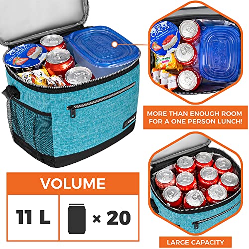 Opux Insulated Large Lunch Box For Men Women, Leakproof Thermal Lunch Bag For Work, Reusable Lunch Cooler Tote, Soft School Lunch Pail Shoulder Strap, Pockets, 18 Cans, 10L, Turquoise #TOP1
