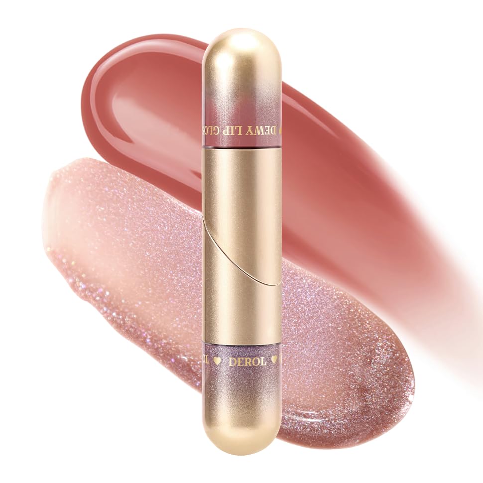 MIELIKKI Brillo labial 2 en 1 de doble punta, lápiz labial líquido brillante brillante, aceite de labios hidratante, acabado húmedo, alto brillo,