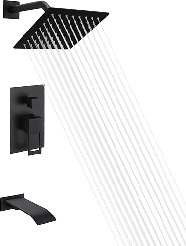 Miniatura 12 de sumerain Juego de grifo de ducha negro mate con boquilla de bañera de cascada y cabezal de ducha de mano, válvula de equilibrio de presión