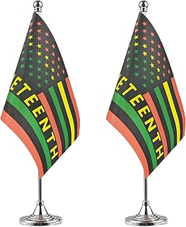 WXTWK 2 Pack Juneteenth Desk Flag Small Mini June 19th 1865 Black History Month Office Table Flags with Stand Base Decorations