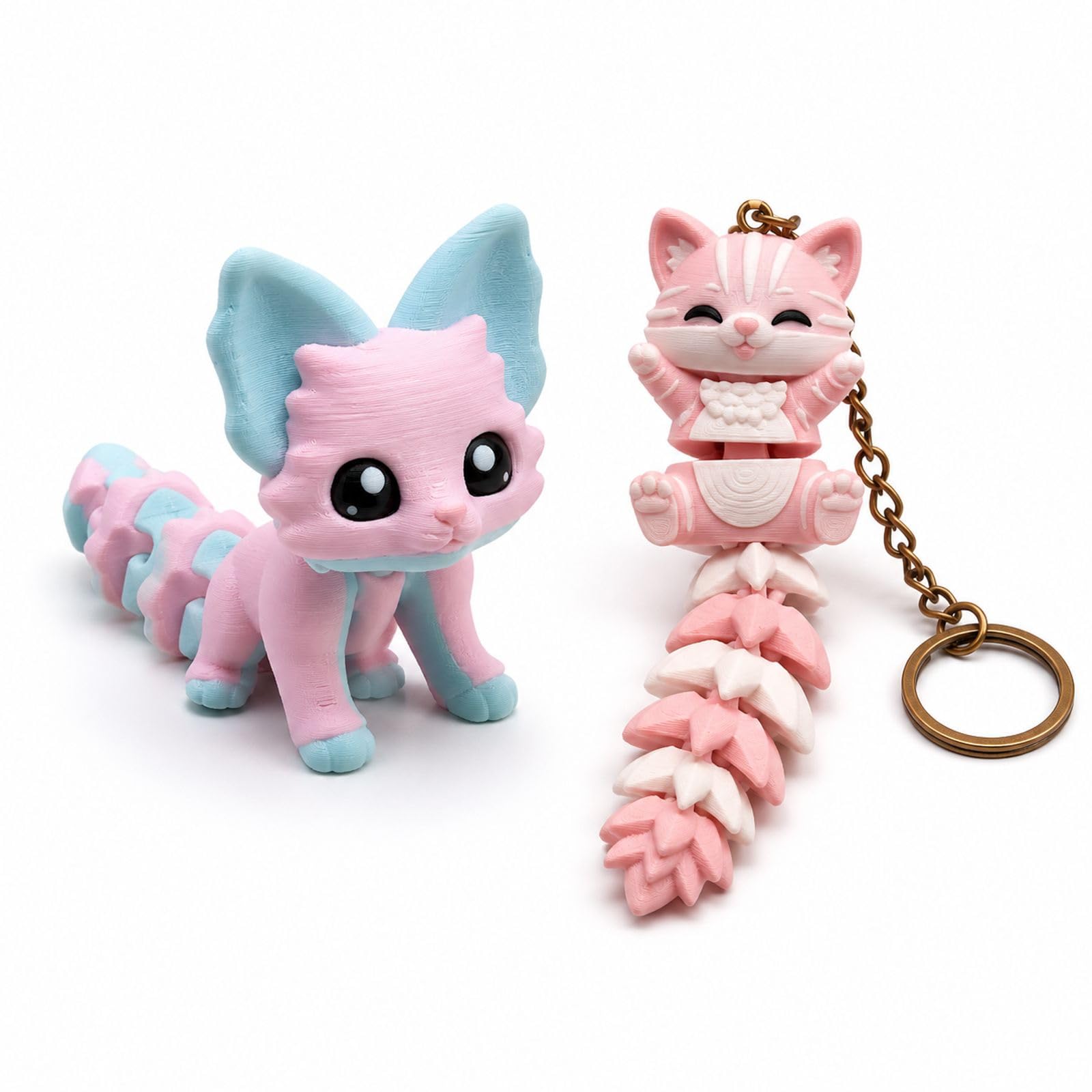 2PCS 3D Printed Fox Keychain Pink Animal for Desk Decor