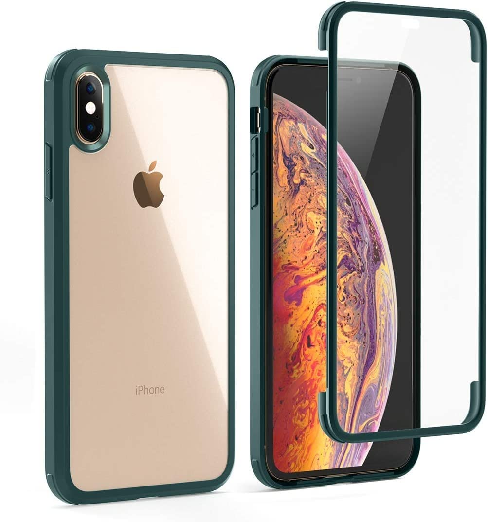 Leedia 360° Full Body Case Compatible with iPhone XS Max, Built-in Glass Screen Protector