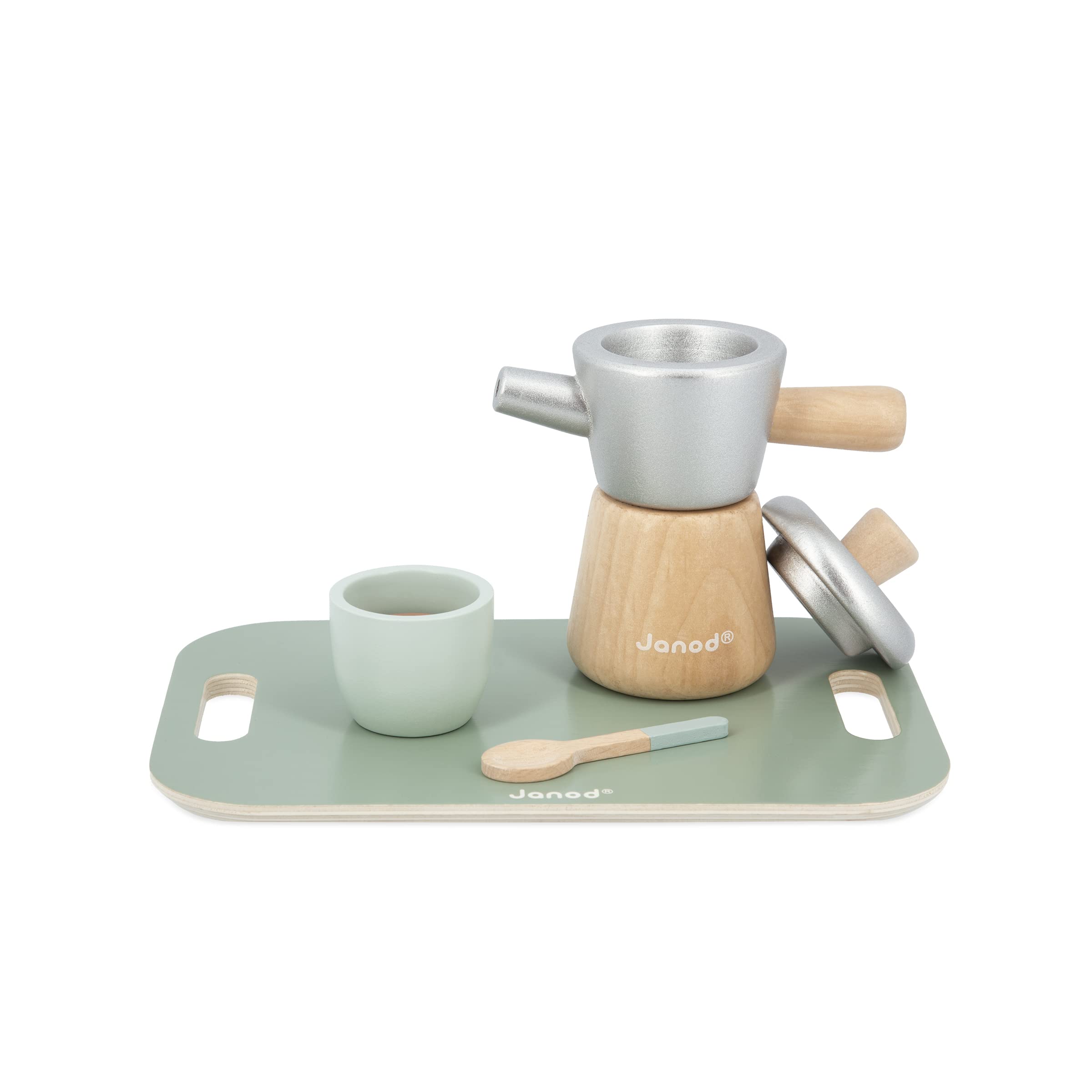Janod - caffè all'Italiana - 13 Accessori Legno FSC - Giocattolo di Imitazione - Servizio da caffè Bambini - Gioco in Legno FSC - dai 24 Mesi, J06630