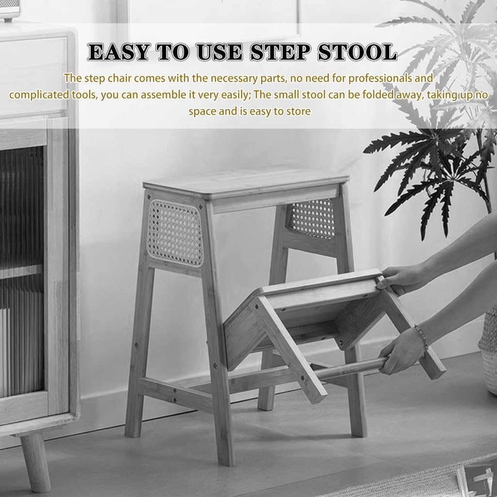 Silla de Escalera Plegable Silla de Escalera de Tijera Escaleras de Tijera Plegables portátiles, Taburete de 2 Niveles para Cocina, Balcón Silla de Ocio de bambú, Fácil de almacenar
