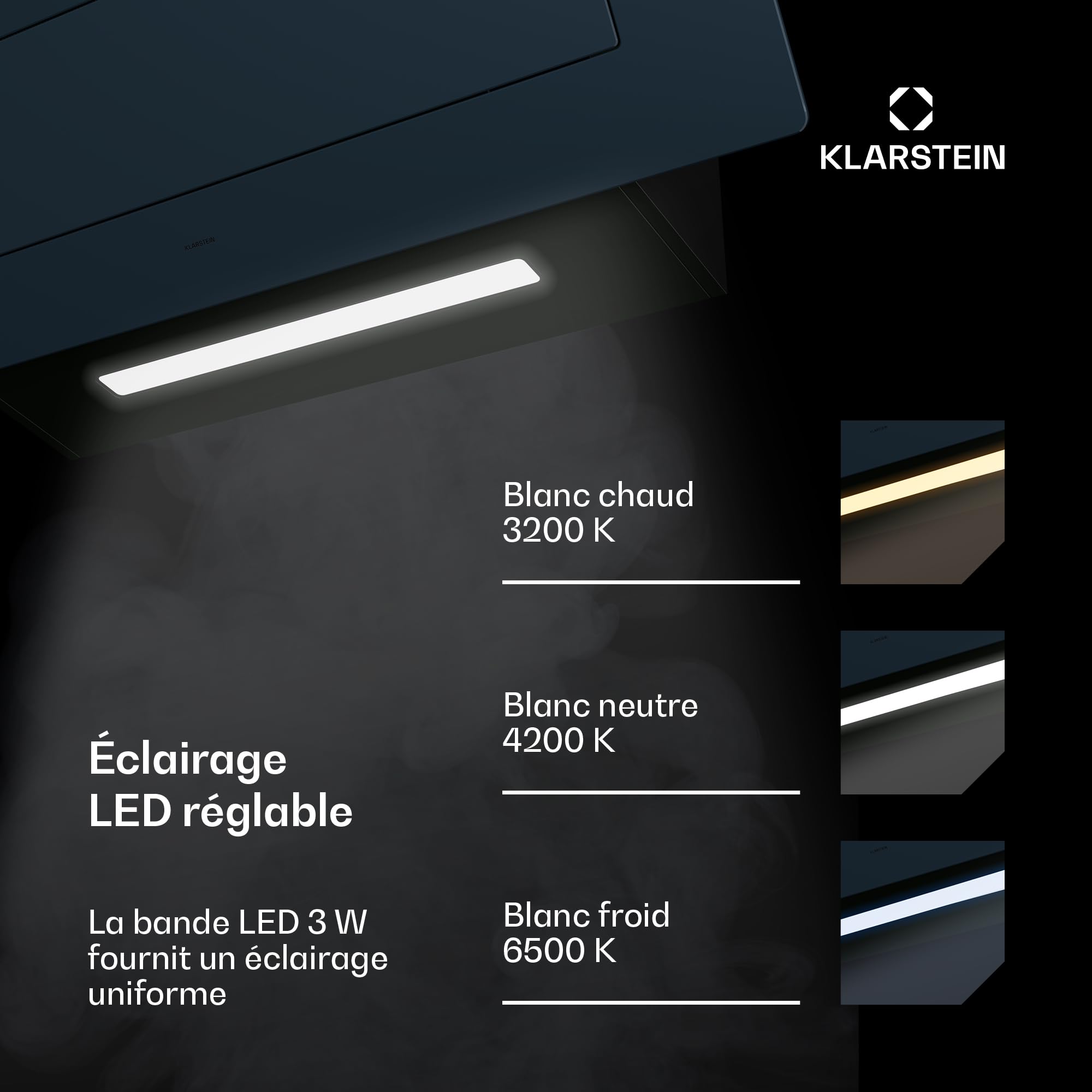 Klarstein SleekAir Hotte Aspirante - 90cm Hotte Décorative, Débit 718 m³/h, A++ Énergie, Éclairage LED 5W, Commande Tactile, Double Ventilation, Anthracite