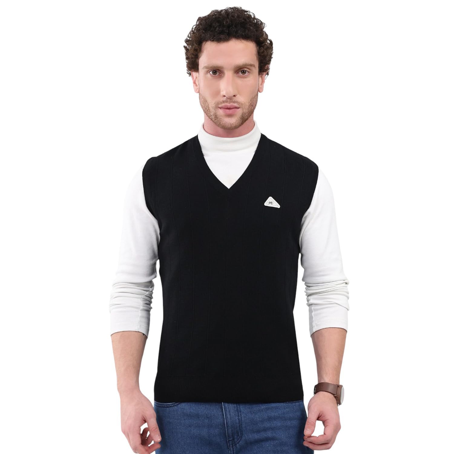 monte carlo Men’s Regular Fit Solid V-Neck Sleeveless Sweater | Stylish Classic Design | Warm Knitted Fabric | Comfortable Pullover for Men’s Winter Fashion (Pack of 1)-picture-28