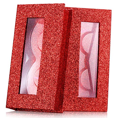 2 Packs Square False Eyelash Packaging Box Glitter Lash Box Empty Eyelash Case Eyelash Storage Box with Lash Tray for False Eyelashes Care
