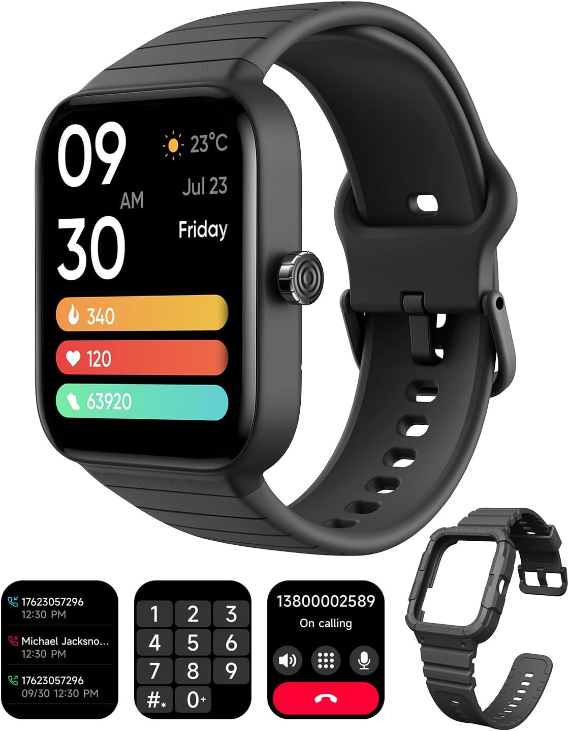 SKG 1.8" Fitness Tracker Watch for Men Women with 2 Bands, Alexa Built-in Smartwatch for Android iPhone Answer/Make Call, 100+ Sport Fitness Watch with Heart Rate SpO2 Monitor IP68 Waterproof (Black)
