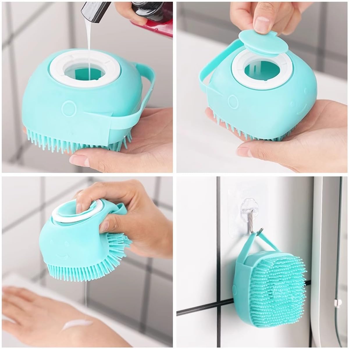3 Stück Bürste Hund, mit 3 Handtüchern, Badebürste Hunde, Haustier Bürsten, Massagebürste für Hunde, Weiche Silikon Badebürste mit Ringgriff, Shampoo Dispenser für Beruhigende Massage Waschen