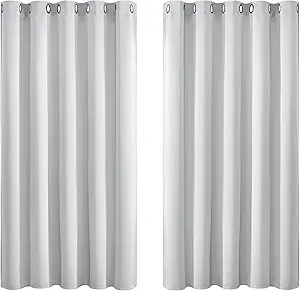 Yakamok Greyish White Curtains for Bedroom,Grommet Thermal Insulated Room Darkening Curtains for Living Room, 62W x 63L, 2 Panels