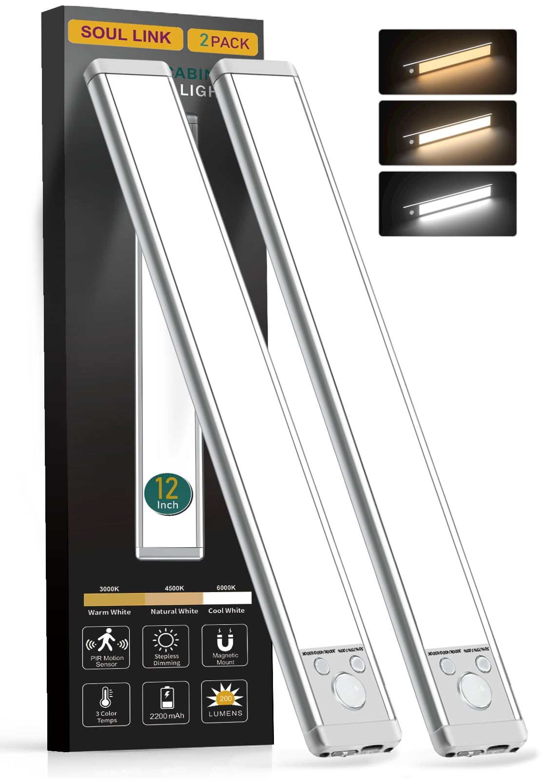 2 x 2200 mAh 88 LED con sensore di movimento ricaricabile tramite USB, luci magnetiche dimmerabili, luci da banco senza fili per cucina, set da 2