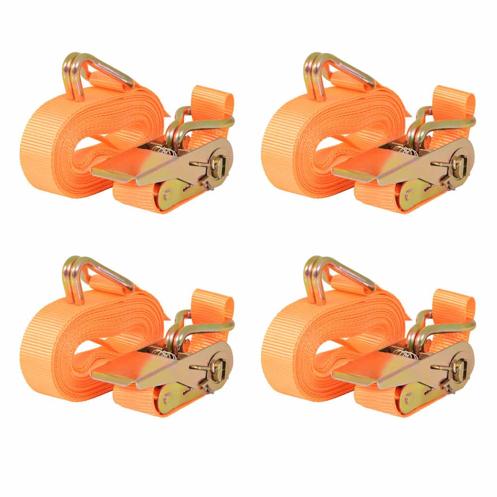 Home Garden - Cinghie di fissaggio a cricchetto, 4 pezzi, 0,4 tonnellate, 6 m x 25 mm, colore: Arancione