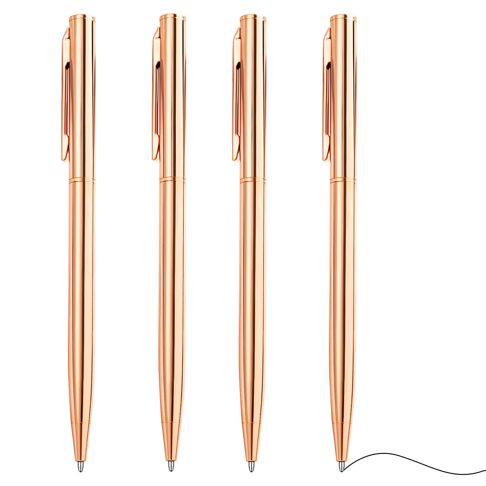 4PCS Ballpoint Pens, Slim Stainless Steel Metallic Retractable Pens Black Ink 1 mm Nice Gift for Business Students Teachers Wedding Christmas, Rose Gold