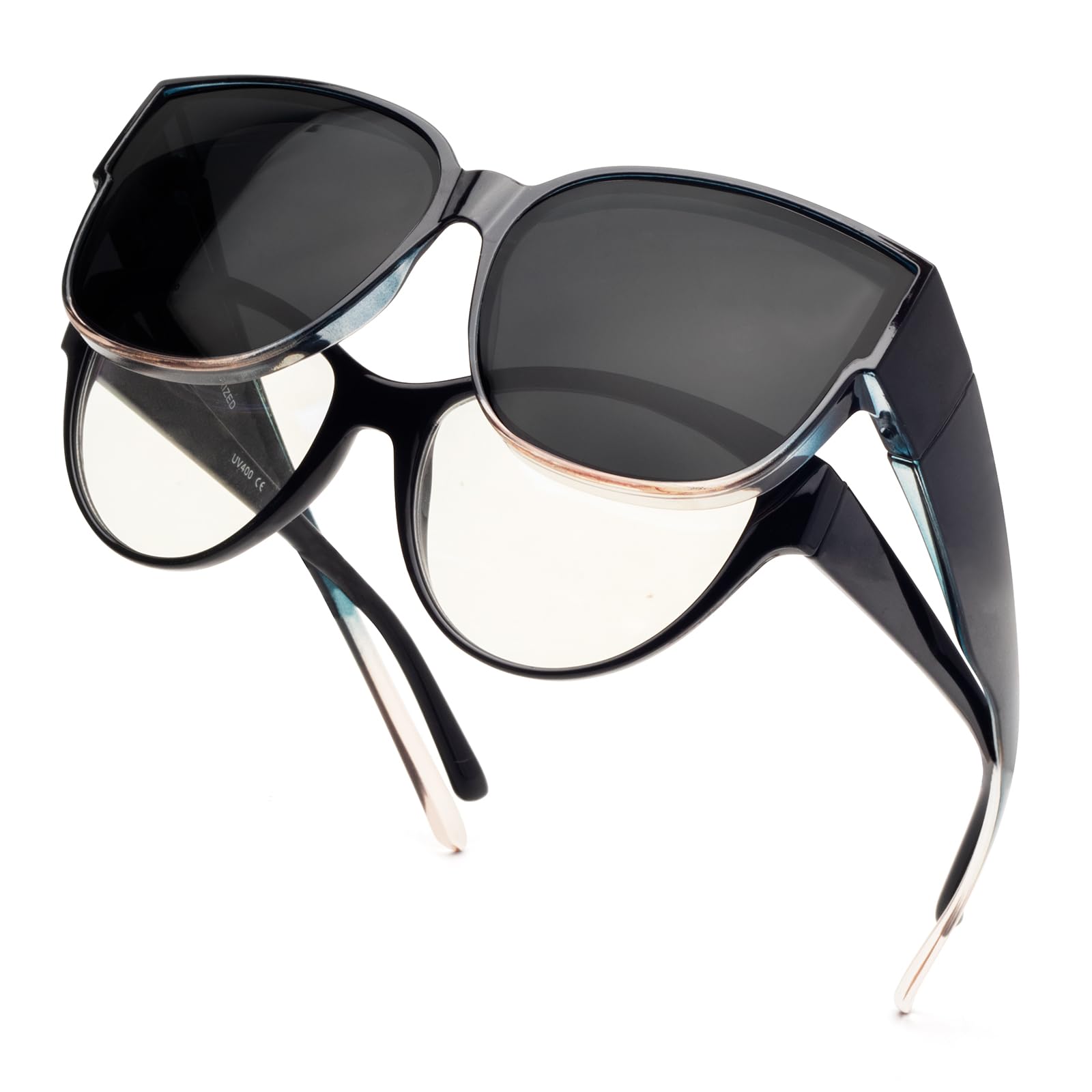 Face Shadow Polarisiert Überzieh Sonnenbrille Damen über Normale Brille, Überbrille für Brillenträger UV400 Schutz Übergroß, Ultra Leicht Fahren Angeln