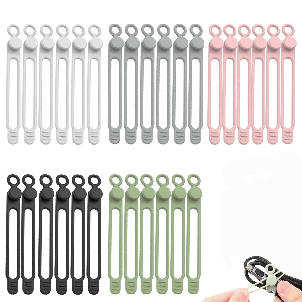 Data Cable Organizer 2026 Upgrade Silicone Cable Ties Reusable Cable Management Organizers Multipurpose Elastic Cord Organizer for Fastening
