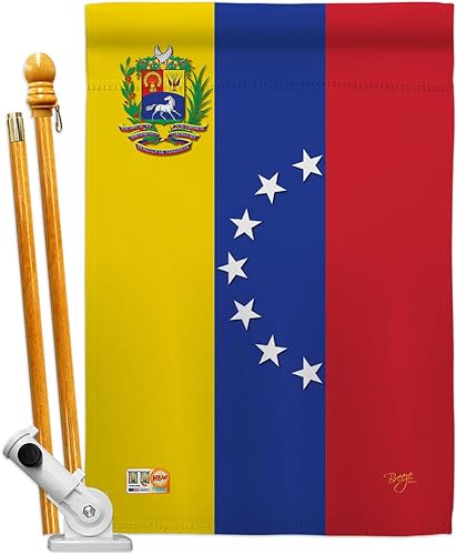 Breeze Decor HS108203-BO Venezuela World Nationality - Juego de banderas decorativas verticales, 28 x 40 pulgadas con asta de bandera, multicolor