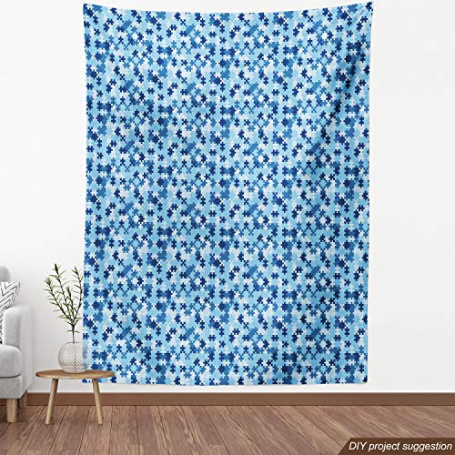 Image of Ambesonne Game Pattern Fabric by The Yard, Monochrome Abstract Geometric Art with Separate Pieces, Decorative Fabric for Upholstery and Home Accents, 3 Yards, Blue Night
