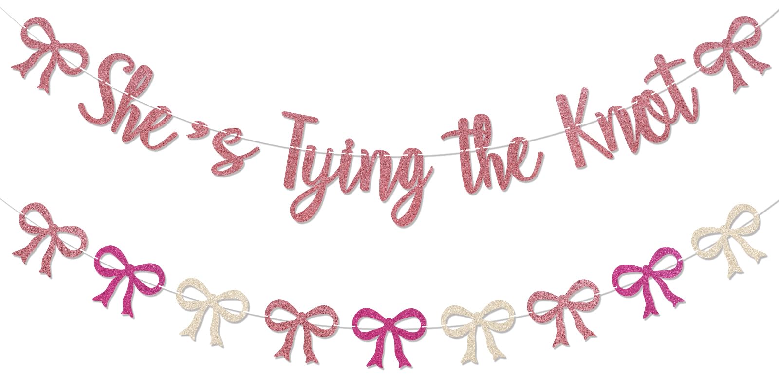 Wimpelkette mit pinker Schleife und Aufschrift "She's Tying The Knot", für Brautparty, Verlobung, Hochzeit, Party, Dekoration, rosa Glitzer