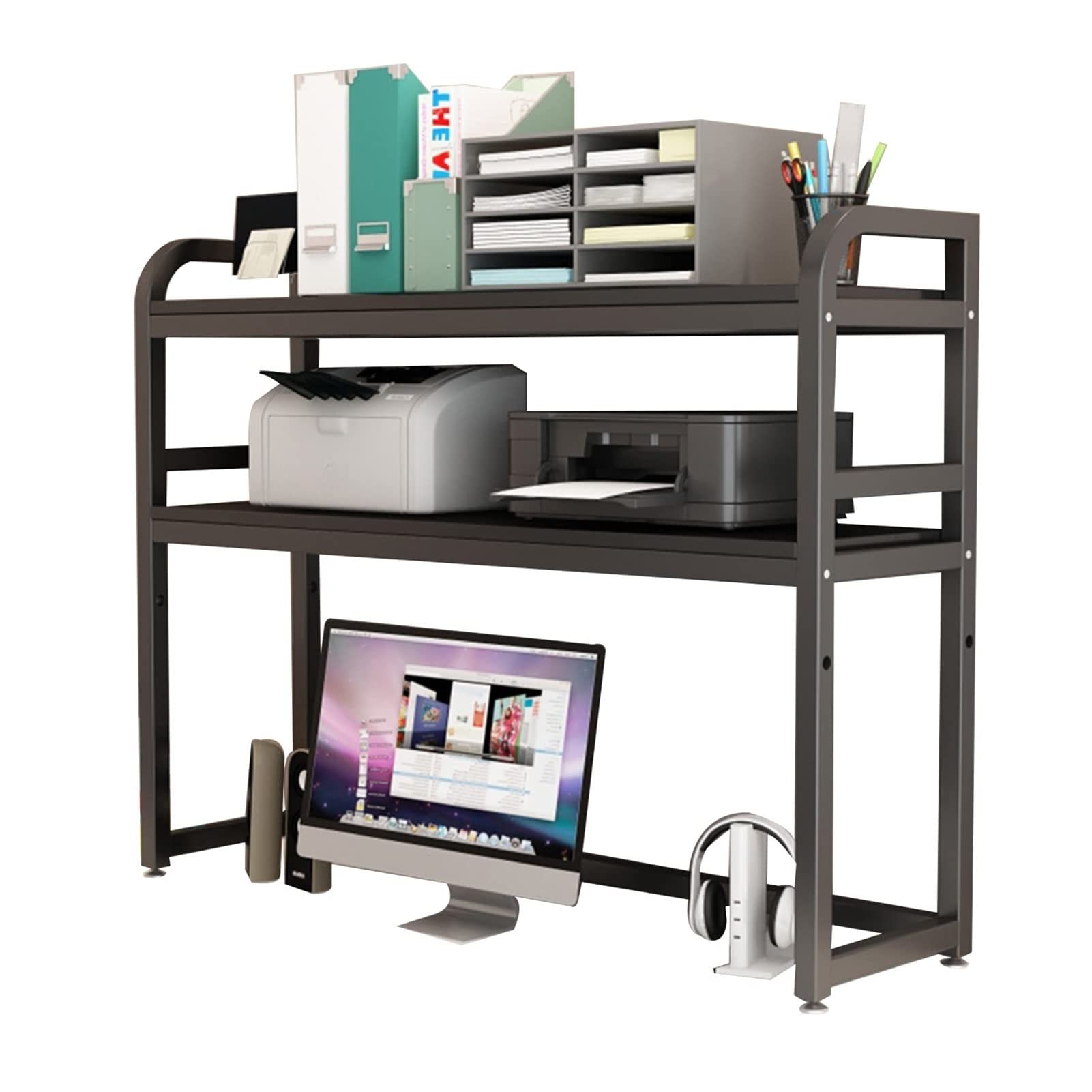 Organizzatore da scaffale per scrivania - Supporto per scaffale da scrivania, scaffale da scrivania regolabile a 2 livelli, libreria da tavolo per scrivania del computer, organizzatori in legno e me