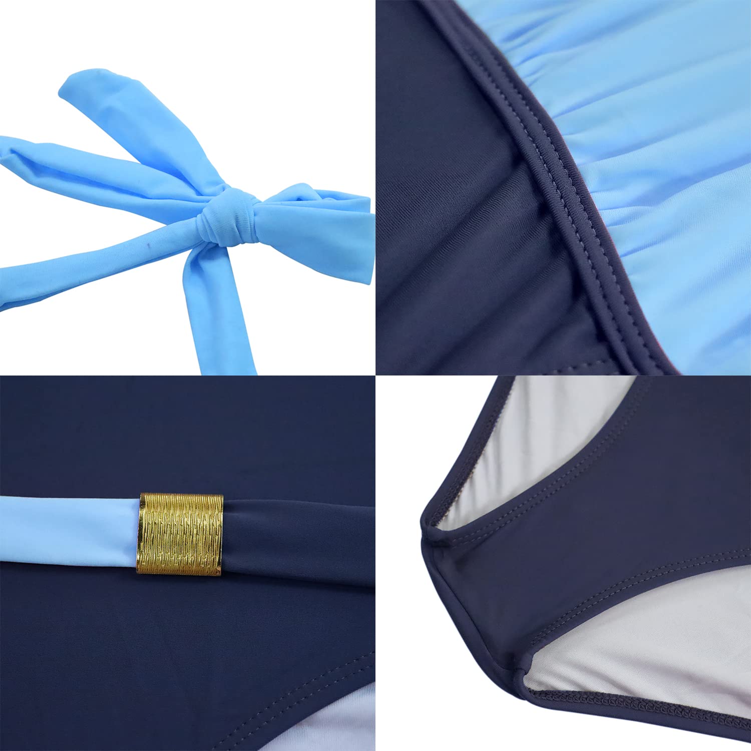 JFAN Damen Badeanzug V Ausschnitt Monokini Bauchkontrolle Bauchweg Einteilige Bademode Farbblock Swimsuit Halfter Rückenfrei Siamese Schwimmanzug Ferien