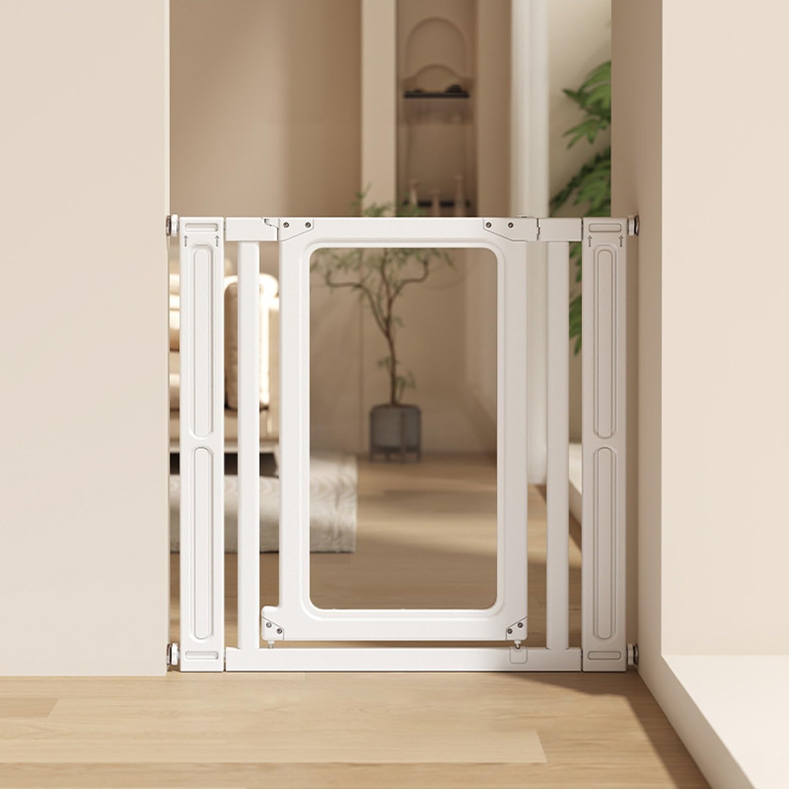 Transparent Indoor Pet Enclosure, Freestanding Dog Gate, Auto-close Pet Gate, Suitable For Doorways, Stairs, Hallways,and Wide Indoor Or Outdoor Passageways(69.5-92cm/27.4-36.2in)
