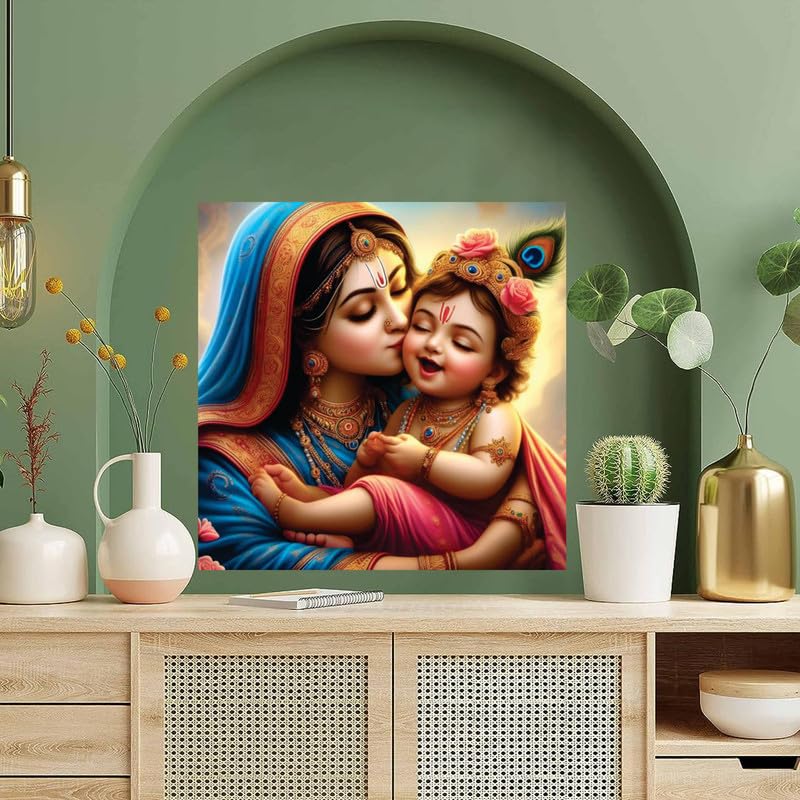 Image of British Terminal Cute little Bal Gopal Baby God Krishna| Kanha Ji | Laddu Lord Makhan Chor Painting Religious Poster for Pregnant Women for wall (matt thin vinyl,sticker,multicolor,unframed)| bj28