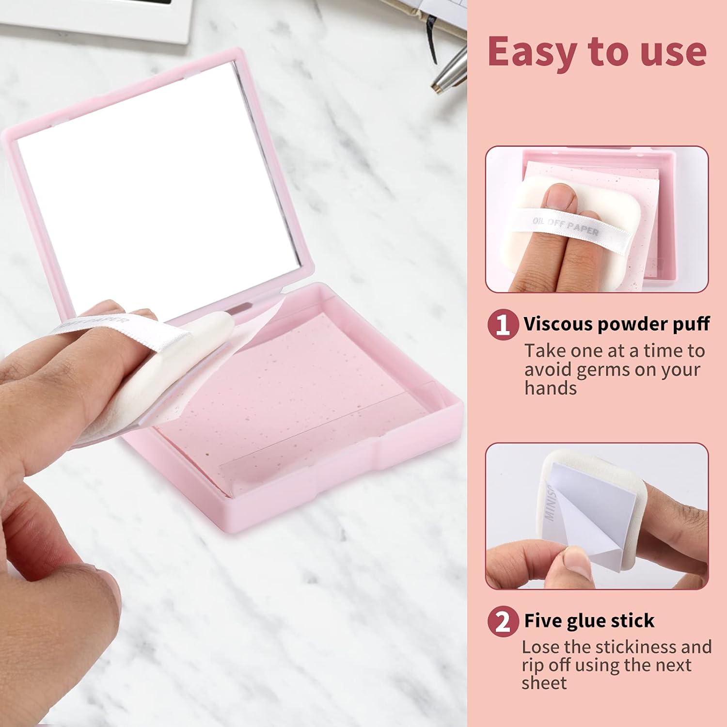 480Pcs Face Oil Blotting Sheets with Mirror Case and Powder Puff (80