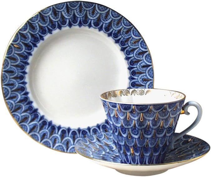 Lomonosov Porcelain Set 3pc Cup, Saucer and Plate Radiant Forget Me Not 7.95 Ounce/235 Milliliter