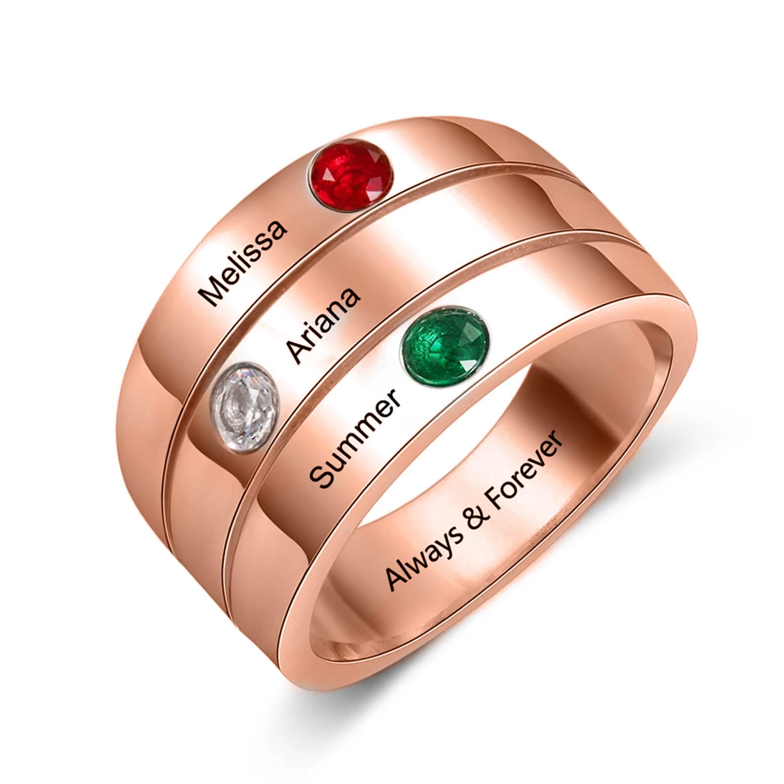 Mothers Day Gifts 10K 14K 18K Gold Personalized Mothers Ring with 2-4 Birthstones and Names for Women Family Jewelry Gifts For Mom Wife Grandma