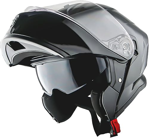 Miniatura 2 de 1Storm - Casco modular de motocicleta de cara completa con doble visera, protector solar y luz trasera LED recargable LED-X90, negro brillante