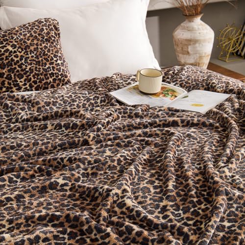 Image of BEDELITE Fleece Blanket for Couch & Bed, Luxury Cheetah Plush Cozy Fuzzy Blanket, Leopard Print Throw 50 inchx 60 inch, Dark Brown