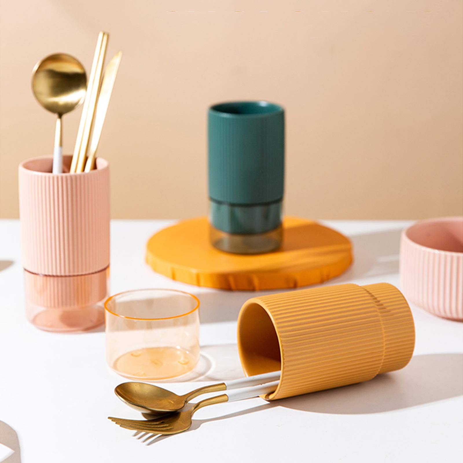 Besteckhalter, Küchenutensilienhalter, einfache Küchenutensilien, Essstäbchenhalter, Keramik-Geschirr, Abflussregal, Aufbewahrungsrohr, Küchenutensilien-Caddy, Aufbewahrungsregal, 3 Farben (Farbe: Ros