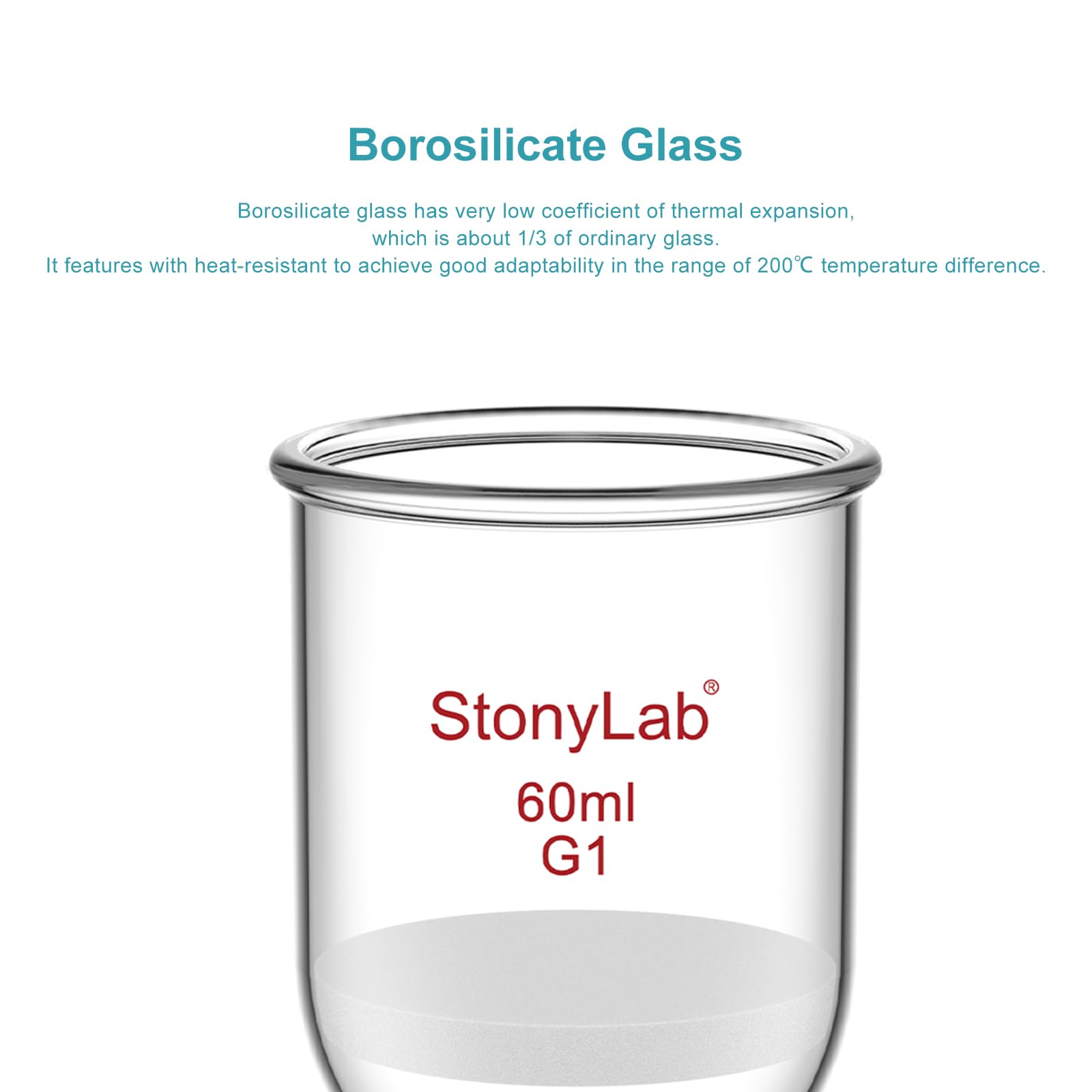 StonyLab borokrzemowy szklany lejek filtrujący z grubym frezem (G1), średnica wewnętrzna 46 mm, głębokość 60 mm, ze standardowym przegubem wewnętrznym 24/40 i ząbkowaną rurką próżniową (60 ml)