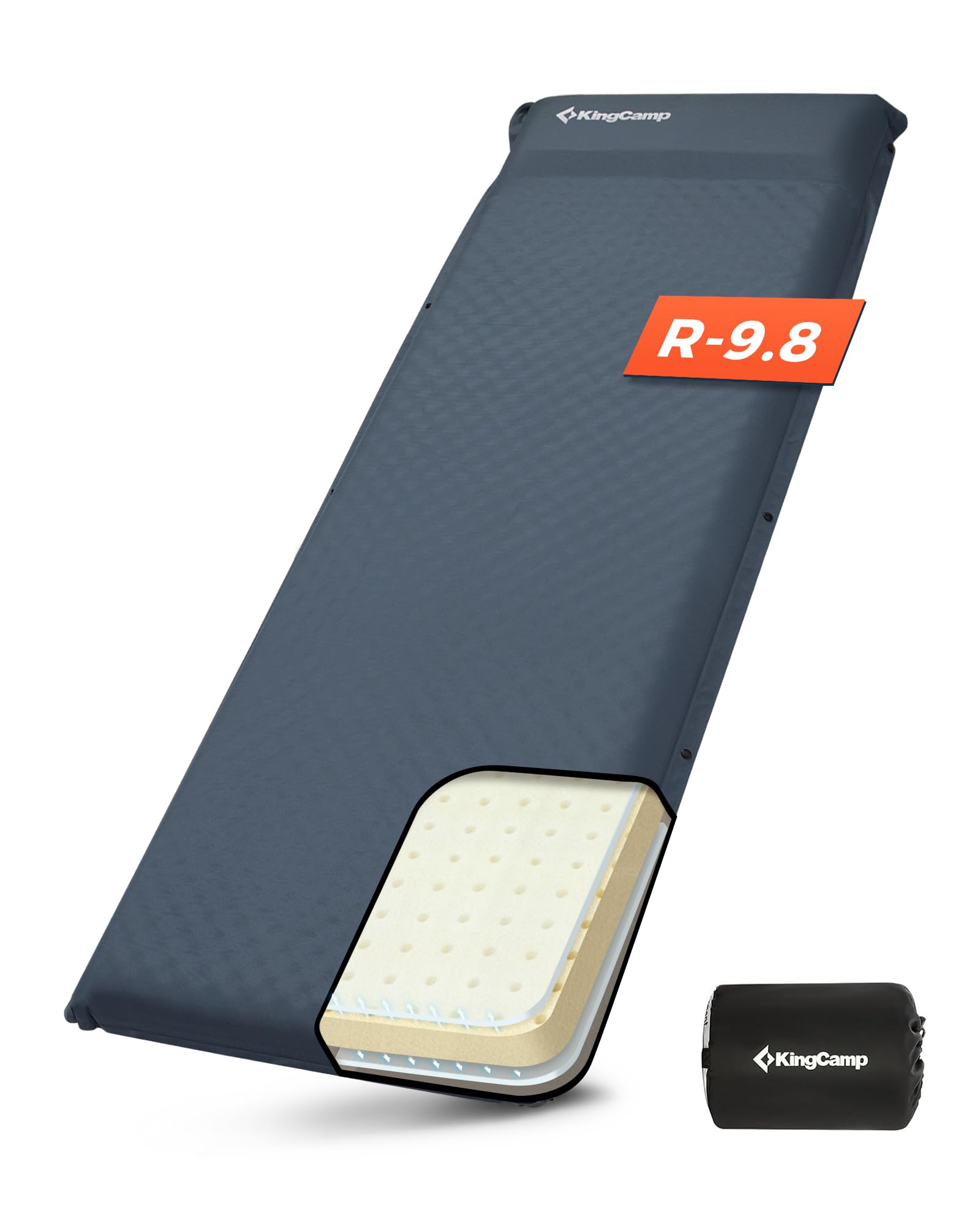 KingCamp Self Inflating Camping Mat,Built-In Pillow,9.8 R-Value 8cm Foam — image 1