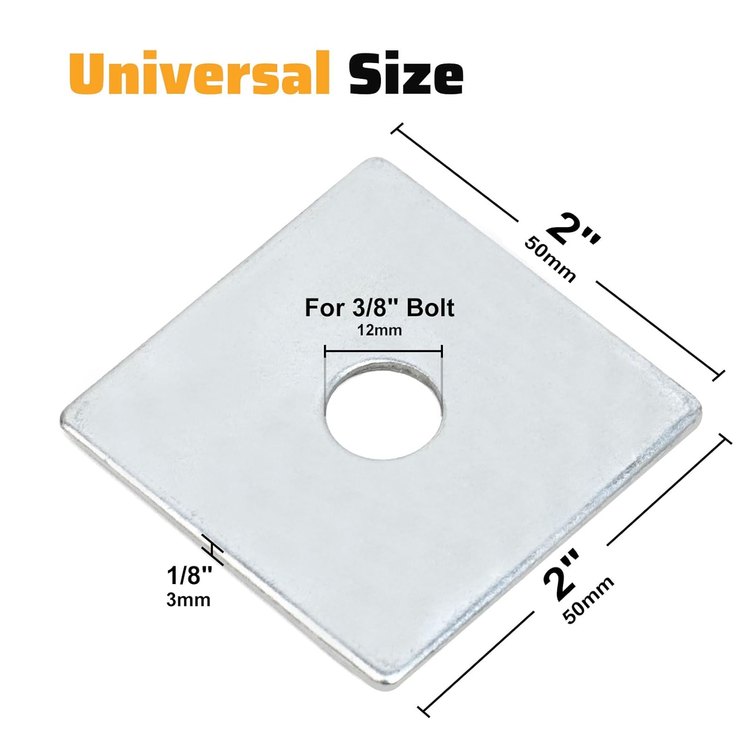 Square Washers, 60 Pack Fits 3/8" Bolts, 2" × 2" Galvanized Washers
