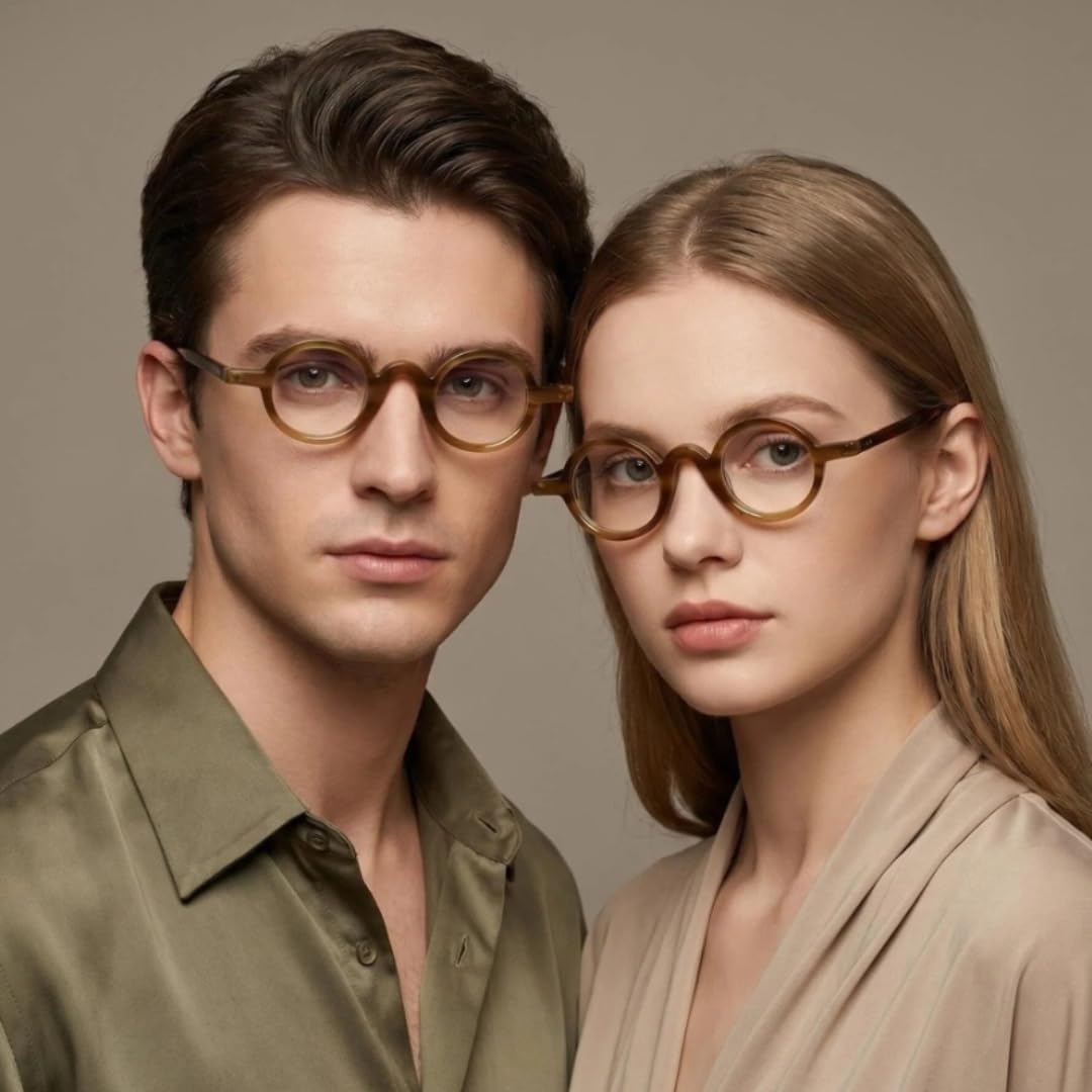 Gafas de sol retro con montura redonda pequeña, monturas de acetato retro, estilo decorativo y a la moda.