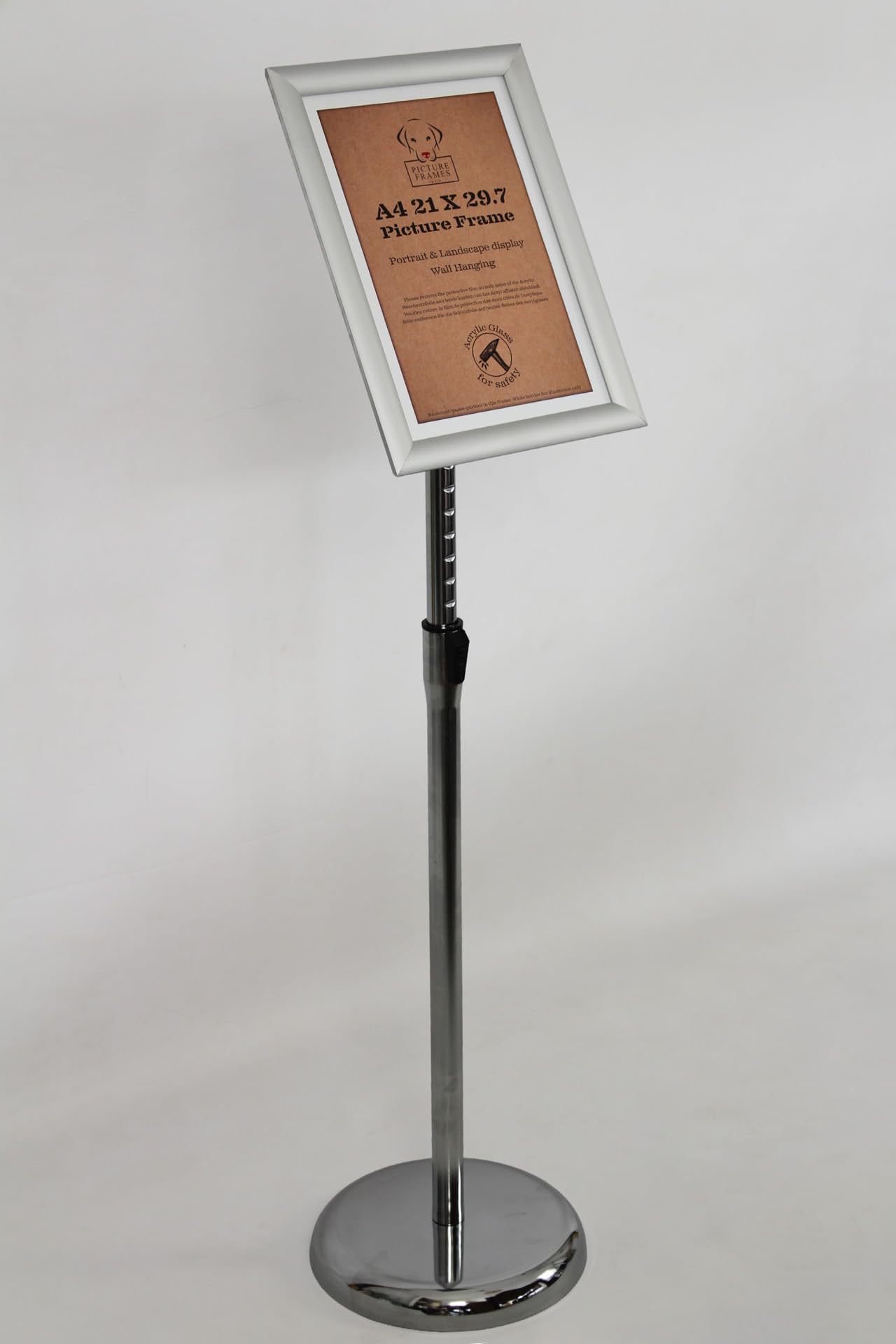 Infoständer Höhenverstellbar, A4, Silber, 2 Stücks | Informationsständer, Bodenständer aus Aluminium, Drehbarer Präsentationsständer, Posterständer, Plakatständer