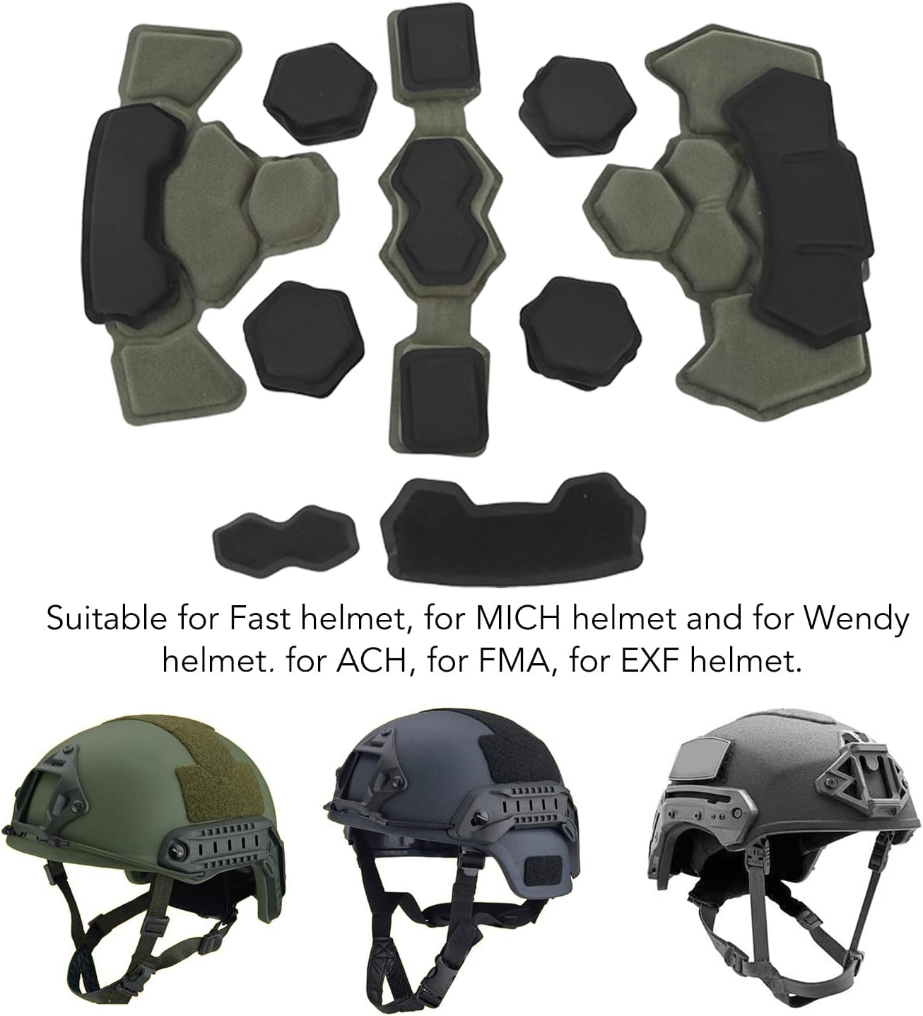Helmet Padding Kit, Helmet Inner Padding Net Foam Pads, Motorcycle Tactical Cushion Set, Universal Replacement Foam Cushions, Army Green Foam Pad