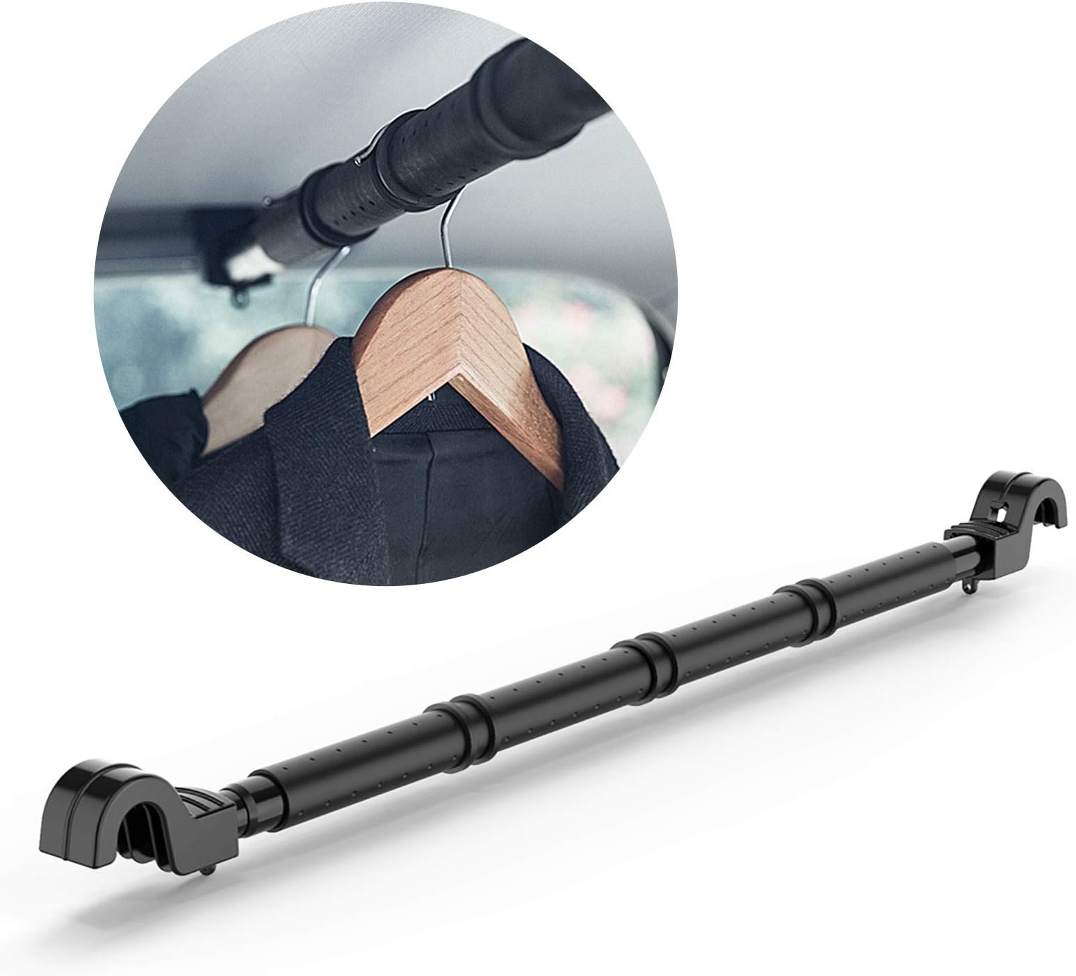Car Clothes Hanger Bar, Expandable Vehicle Clothing Rack Hanger Rod with Heavy Duty Metal and Rubber Grips, Great for Travel or Garment Cloths