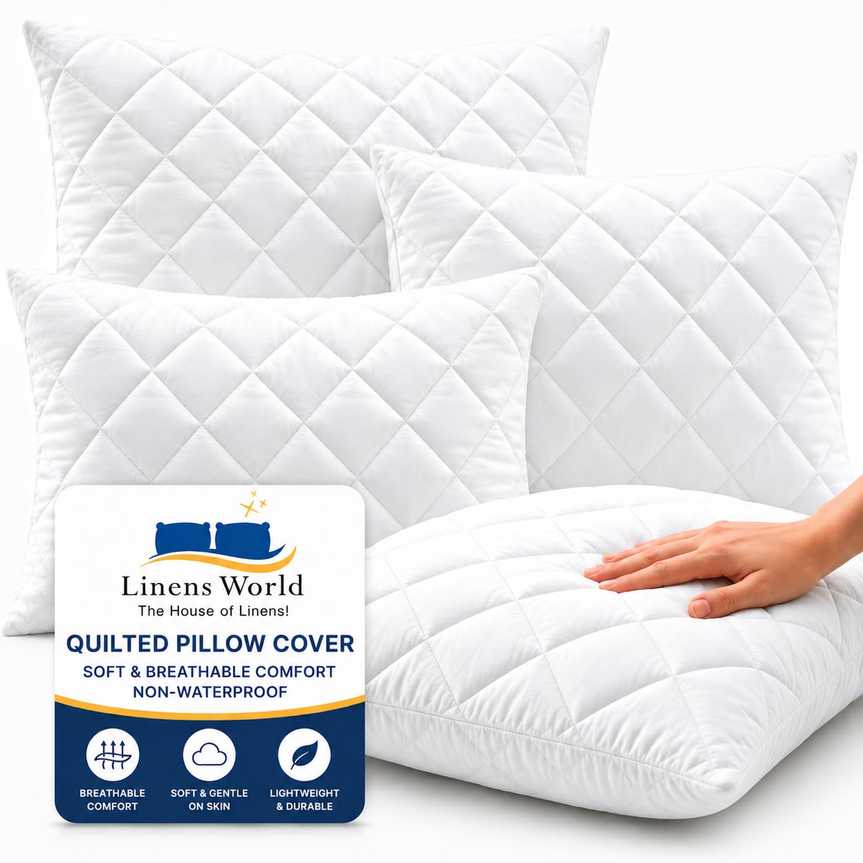 Linens World Microfiber Quilted Waterproof Mattress Protector - Skin Friendly, Non Noisy & Hypoallergenic (4 Pair of Pillow Protectors)